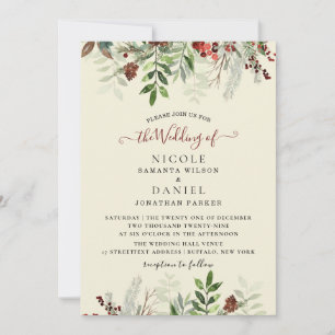 Invitation Vintage hiver Noël Bourgogne Mariage Flyer en
