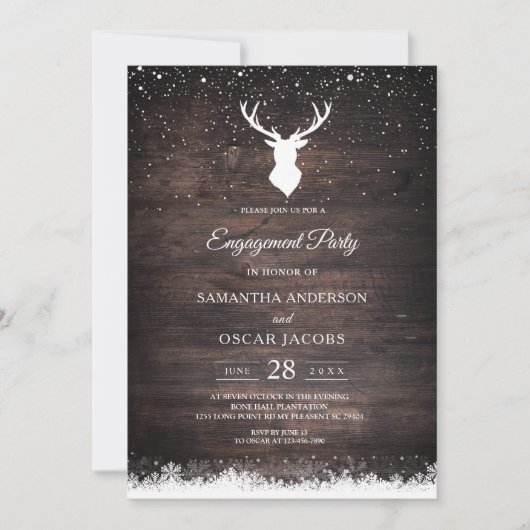 Invitation vintage hiver Simple Cerf & Flaks (Devant)