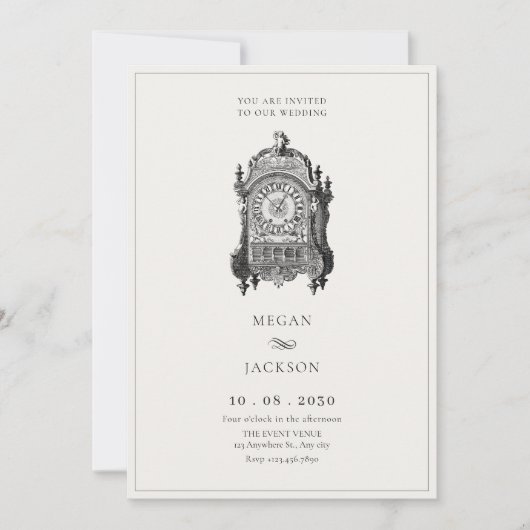 Invitation Vintage horloge murale antique mariage (Devant)