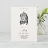 Invitation Vintage horloge murale antique mariage (Debout devant)
