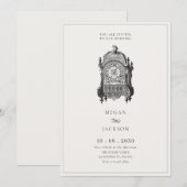 Invitation Vintage horloge murale antique mariage (Devant / Derrière)