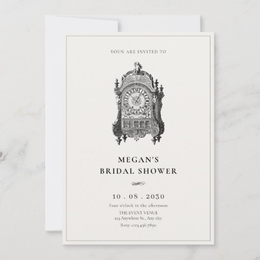 Invitation Vintage horloge murale douche nuptiale (Devant)