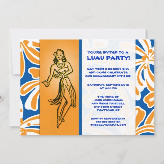 Invitation Vintage Hula Dancer Luau (Devant)