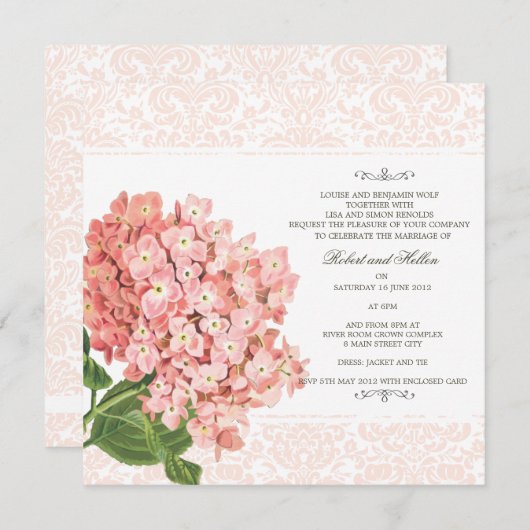 Invitation Vintage Hydrangea (Devant / Derrière)