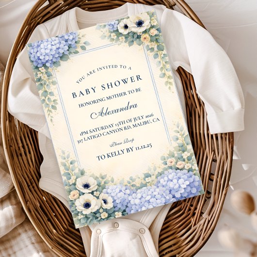 Invitation Vintage Hydrangea Floral Frame Baby Shower