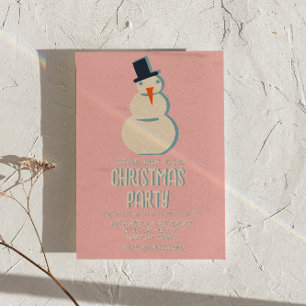 Invitation Vintage Illustré Pink Christmas Snowman Party