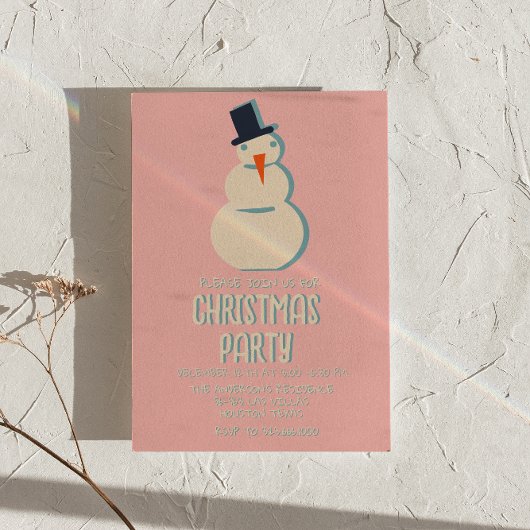 Invitation Vintage Illustré Pink Christmas Snowman Party