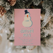 Invitation Vintage Illustré Pink Christmas Snowman Party