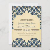 Invitation Vintage Indigo, Mariage damassé (Devant)