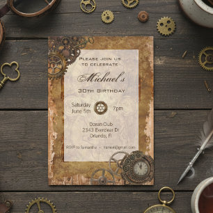 Invitation Vintage Industrial Steampunk fête d'anniversaire
