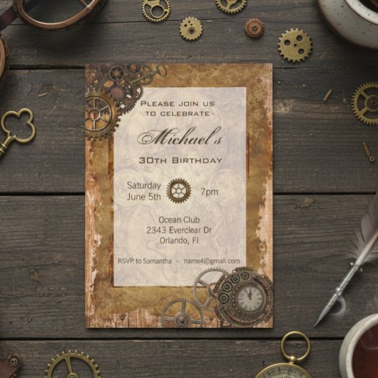 Invitation Vintage Industrial Steampunk fête d'anniversaire
