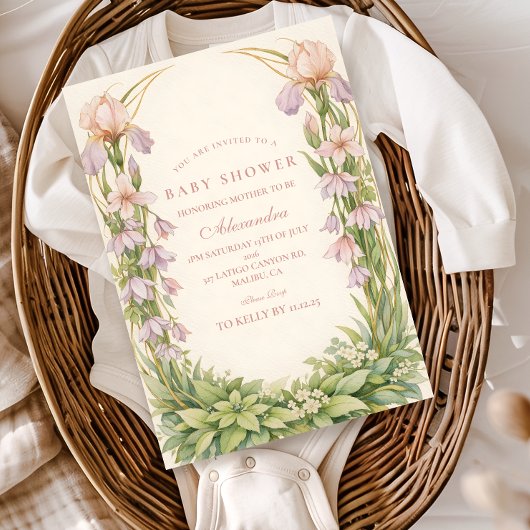 Invitation Vintage Iris And Bellflower Botanical Baby Shower