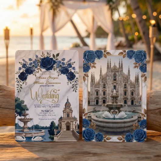 Invitation Vintage Italian Cathedral & Swans Wedding