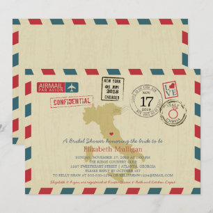 Invitation Vintage Italie Airmail   Fête des mariées mariage