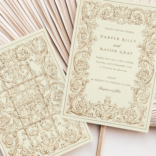 Invitation Vintage ivoire Brown Mariage orné