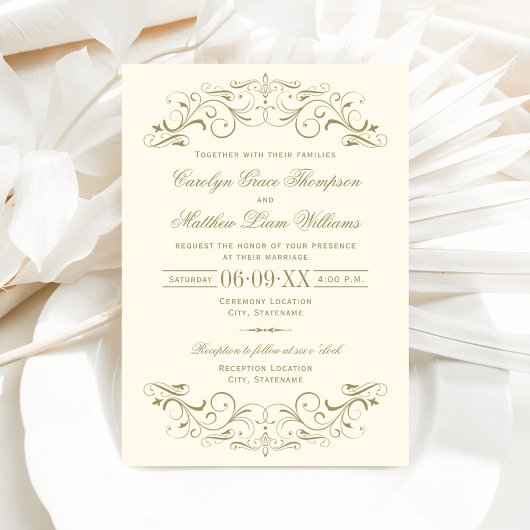 Invitation Vintage ivoire et Mariage d'or antique