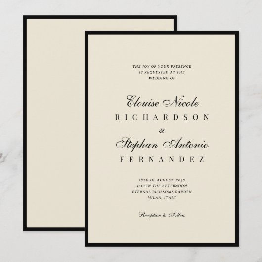 Invitation Vintage Ivory & Black Old Money Wedding (Devant / Derrière)