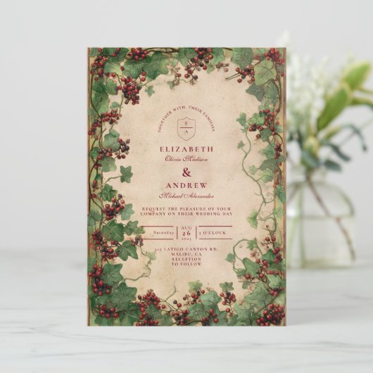 Invitation Vintage Ivy et Mariage Berries (Debout devant)