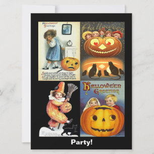 Invitation Vintage Jack o'Lantern & Enfants Montage Invitatio