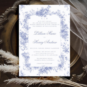 Invitation Vintage Jardin Bleu Toile Français Floral Mariage