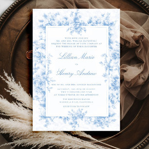 Invitation Vintage Jardin Bleu Toile Français Fragment Mariag