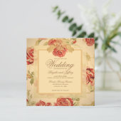 Invitation Vintage jaune rustique rose rouge personnalisé mar (Debout devant)