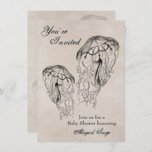 Invitation vintage Jellyfish Baby shower Beach