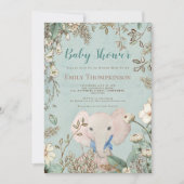 Invitation Vintage joli éléphant Baby shower botanique vert (Devant)