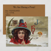 Invitation vintage Jolly Halloween Witch Party (Devant / Derrière)