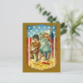 Invitation vintage juillet quatrième carte postale (Debout devant)