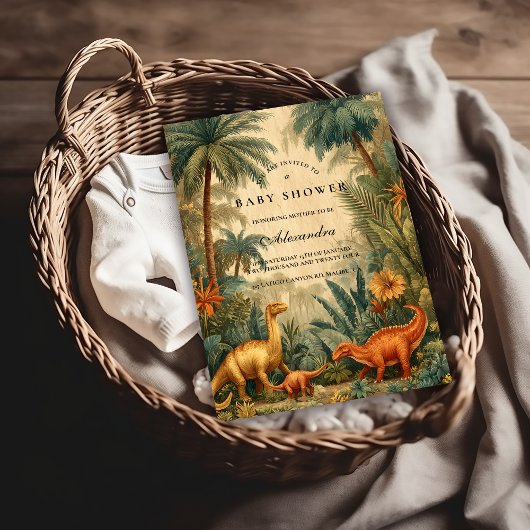 Invitation Vintage Jungle Dinosaur Baby Shower