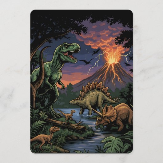 Invitation Vintage Jurassic Dinosaur Rex and Triceratops (Devant)