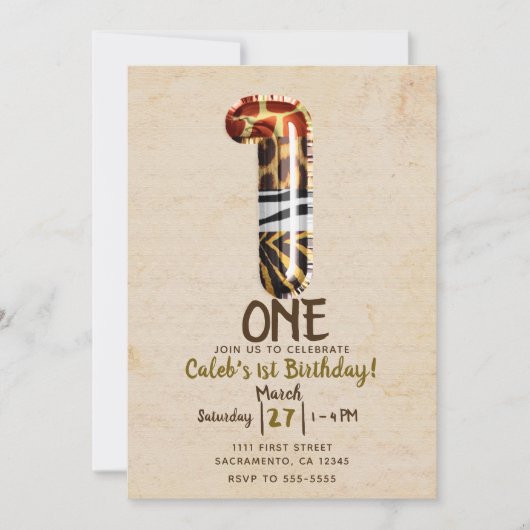 Invitation Vintage Kraft Safari Jungle ONE 1er anniversaire (Devant)