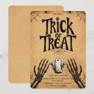 Invitation Vintage Kraft Trick or Treat Fantôme Squelette
