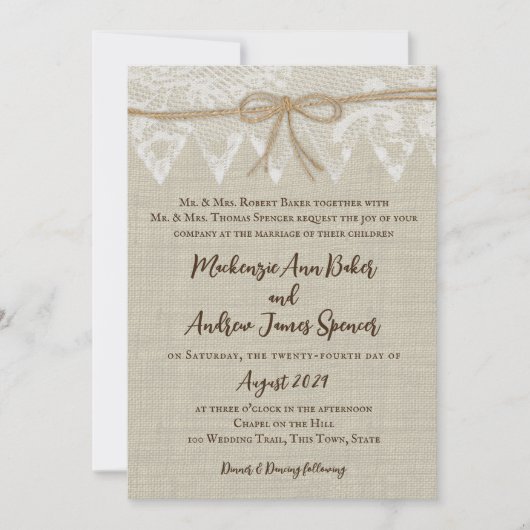 Invitation Vintage Lace Country Fair Mariage (Devant)