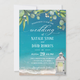 Invitation Vintage lanterne Élégante Foliage Beach Mariage