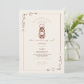 Invitation Vintage Lanterne Rustique FloralTerracotta Mariage (Debout devant)