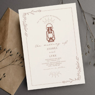 Invitation Vintage Lanterne Rustique FloralTerracotta Mariage