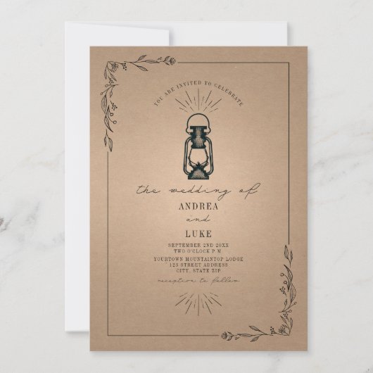 Invitation Vintage lanterne Rustique Mariage de cargos botani (Devant)
