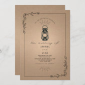 Invitation Vintage lanterne Rustique Mariage de cargos botani (Devant / Derrière)