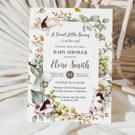 Invitation Vintage lapin lapin lapin Baby shower QR