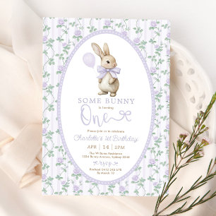 Invitation Vintage Lapin Rose Violet Lapin 1er Anniversaire F