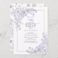 Vintage Lavender Floral Line Art 50e anniversaire