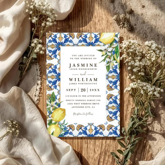Invitation Vintage Lemon Foliage Elegant QR Code Wedding
