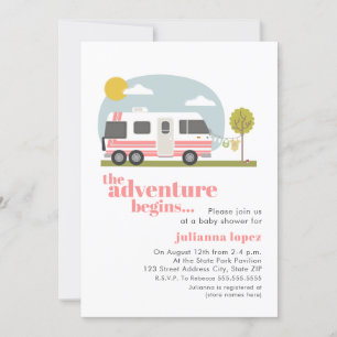 Invitation Vintage les années 70 RV Motorhome Baby shower ros