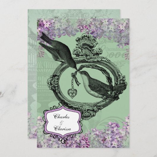Invitation Vintage Lilacs Locket 5x7 (Devant / Derrière)