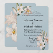 Invitation Vintage Lilies Bleu Blanc Floral Mariage (Devant / Derrière)