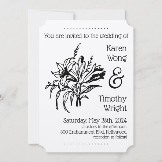 Invitation Vintage Lily Floral Mariage (Devant)