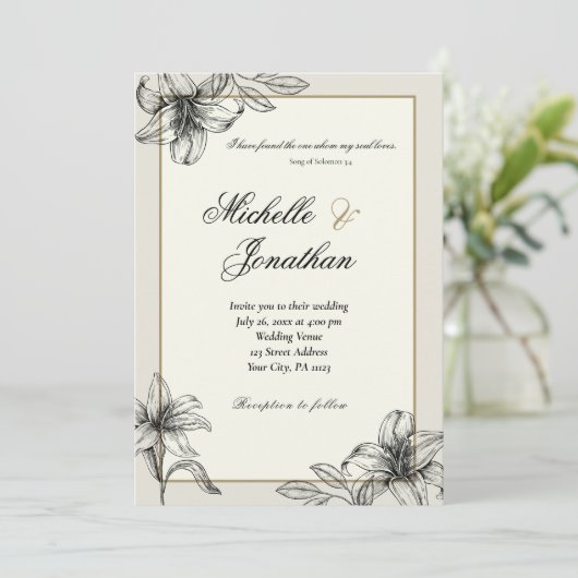 Invitation Vintage  Lily Floral Mariage chrétien (Debout devant)