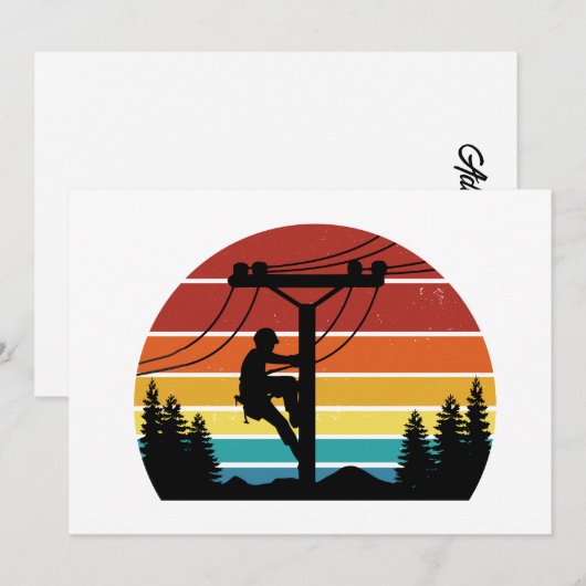 Invitation Vintage Lineman Sunset Retro (Devant / Derrière)